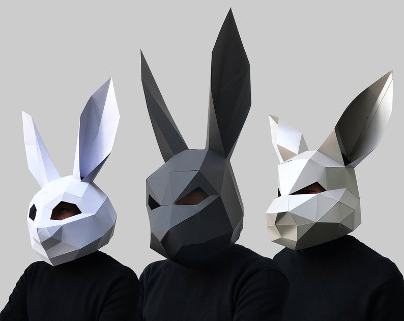 COMBO 1 Papiermaske Schablone Papiermaske, Papercraft Maske, Masken, 3D Maske, Low Poly Maske, 3D Papier Maske Schablone, Tiermaske Halloween Bild 1