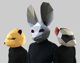 COMBO #26 modèle de masque en papier - masque en papier, masque en papier, masques, masque 3d, masque low poly, modèle de masque en papier 3d, masque d’animal halloween