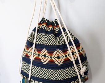Boho Alpaca Print Cinch Backpack | Andean Tribal Drawstring Gym Bag