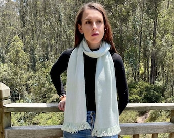 Artisan Mint Green Wool Scarf | Cozy Wool Accessories | Christmas Fashion Scarves | Large Wool Scarf | Fall Winter Fashion