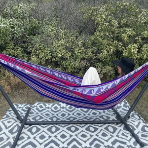 Classic Relaxing Portable Travel Hammock For Stand Or Tree | Comfy Bohemian Backyard Accessories | First Home Outdoor Gift