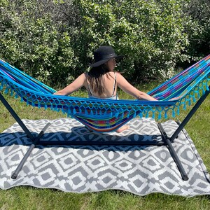 Comfy Backyard Native Print Hammock With Tassels | Summer Backyard Home Gift | Boho Outside Patio Balcony Furniture