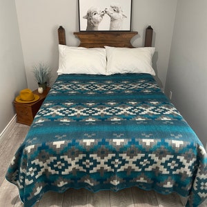 Boho Chic Tribal Print Alpaca Blanket | Andean Artisan Home Styling | Cozy Soft Reversible Alpaca Bedspread | Camper Bedding Decor