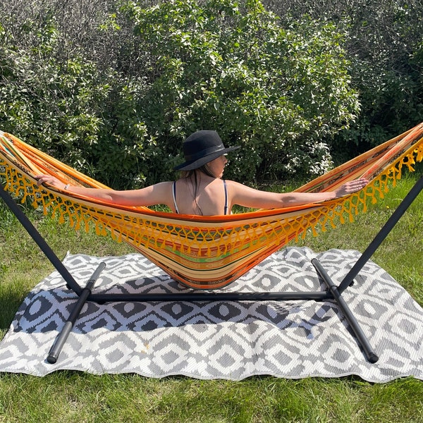 Tribal Tassel Native Print Hammock | Colorful Yard Decor Comfy Outdoor Furniture  | Relaxing Tropical Boho Hammock