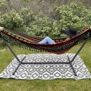 Hippie Rasta Outdoor Hammock | Summer Backyard Home Gift | Comfy Tree Stand Hammock | Festival Gear Accessories | Bohemian Decor