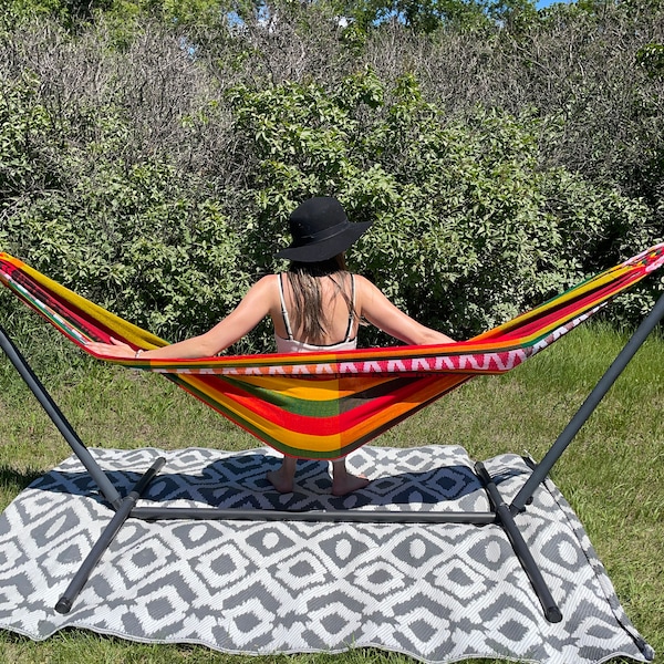 Hamac Rasta relaxant coloré | Décor Rasta d'arrière-cour paradisiaque | Hamac hippie de plage | Accessoires de plein air d'été