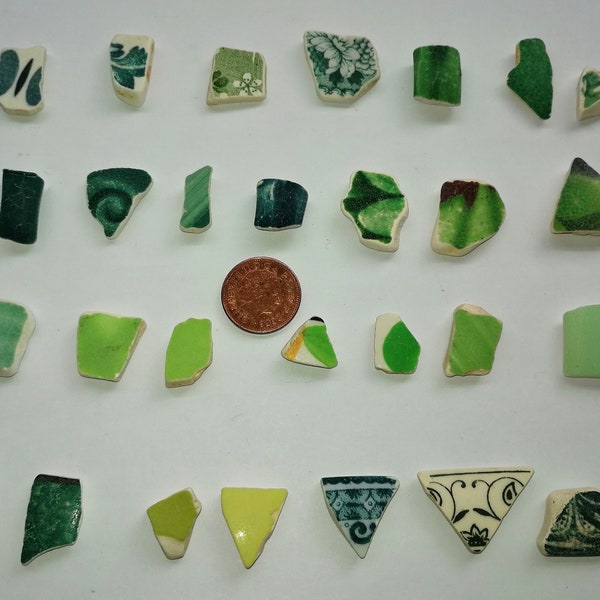 Green and White Sea Pottery Beautiful Unique Patterns and Designs Rare Irish Sea Vintage Genuine Authentic Ceramic (P14)