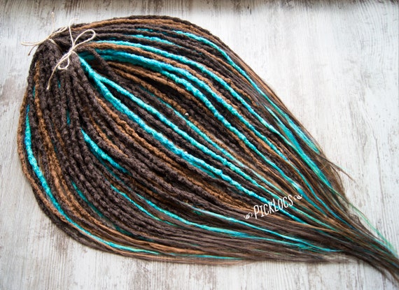 DE and SE Synthetic Dreads Extension Brown Turquoise Ginger Dreads