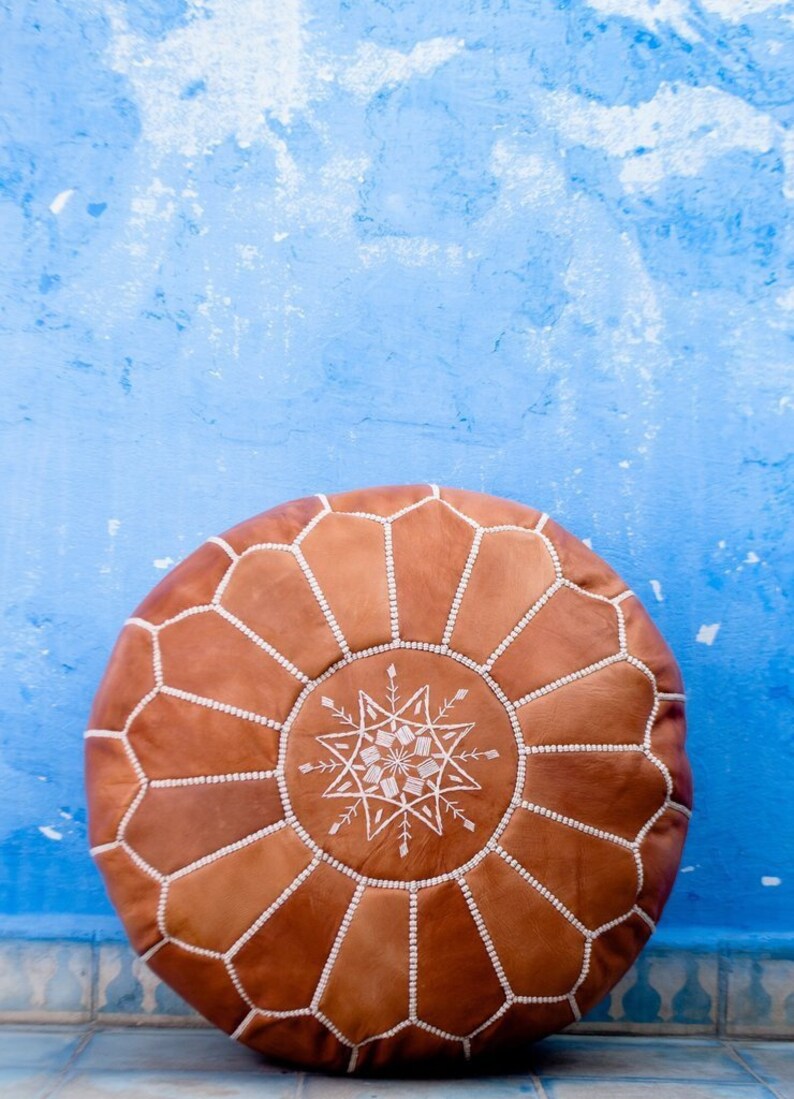 Genuine Leather Ottoman pouffe Moroccan pouf Handmade Pouf leather Unstuffed Light Tan Color Poufs Footstool