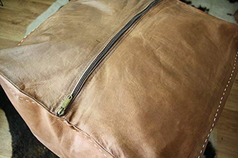 Light Tan Color Poufs Footstool Moroccan square pouf Handmade Pouf leather Genuine Leather Ottoman pouffe Unstuffed