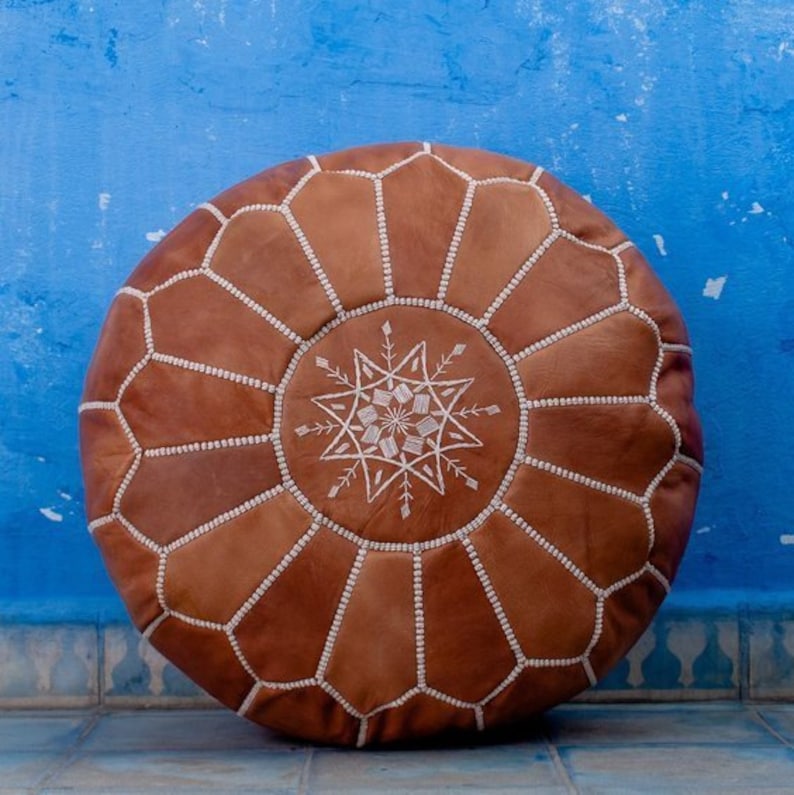 Genuine Leather Ottoman pouffe Moroccan pouf Handmade Pouf leather Unstuffed Light Tan Color Poufs Footstool