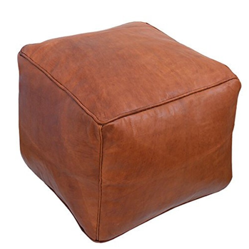 Light Tan Color Poufs Footstool Moroccan square pouf Handmade Pouf leather Genuine Leather Ottoman pouffe Unstuffed