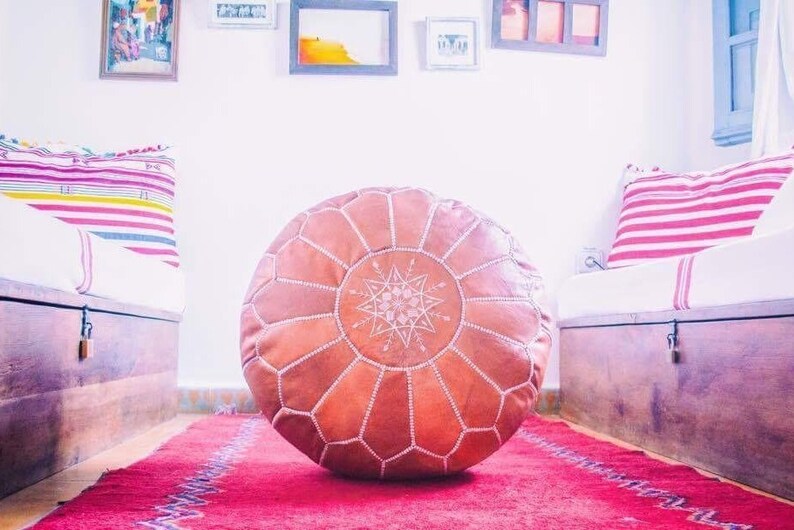 Genuine Leather Ottoman pouffe Moroccan pouf Handmade Pouf leather Unstuffed Light Tan Color Poufs Footstool