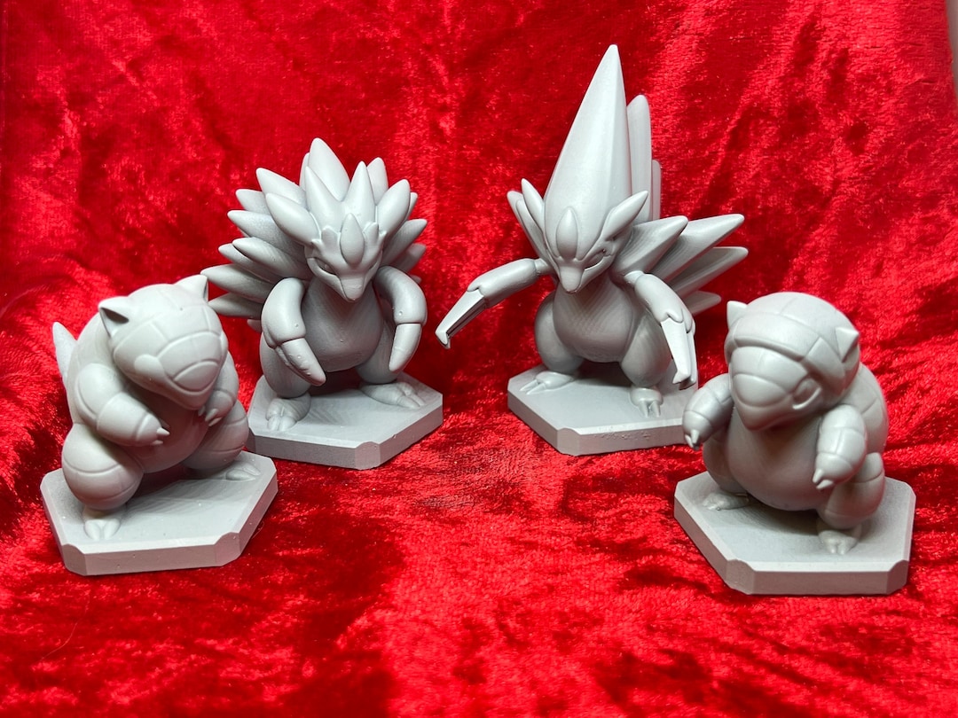 Pokemon #027 Sandshrew, Alolan Sandshrew, #028 Sandslash and Alolan  Sandslash Figures Set Grey TCG Statues