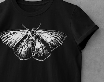 Grunge White Moth T-shirt, Warhol Inspired, Insect Gothic Gift, Art Pop Shirt