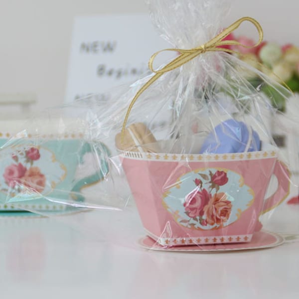 Boîtes de cadeau de tasse de thé-boîtes de sucrerie d'invité de thé-douche nuptiale de douche de bébé boîte-cadeau de fête de mariage-boîtes de gâteries-thème et faveur de fête de thé