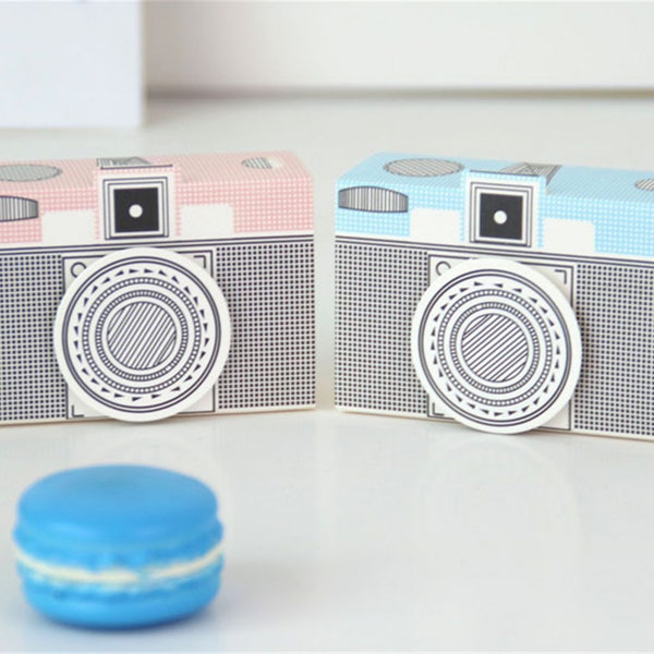 Cajas de favor de fiesta de cámara-Caja de dulces de cámara-Caja de regalo de cámara-cajas de favor de boda creativas-Cajas de regalo de cámara azul rosa para fiesta de cumpleaños