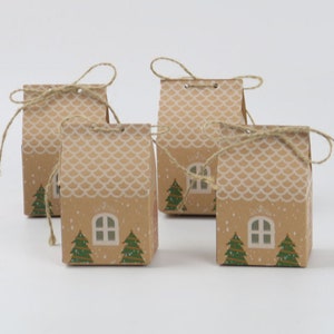 Christmas House party favor boxes-Kraft Paper house candy boxes with rope-house gift boxes-Treat box-party favor box-home gift sweet home