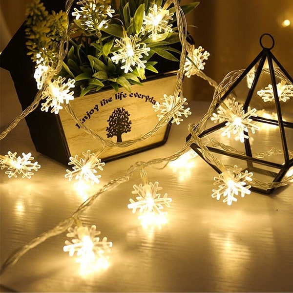Christmas String Lights-Fairy snowflake Led string lights for indoor outdoor Christmas Tree Lights Decorations-Winter Holiday battery lights