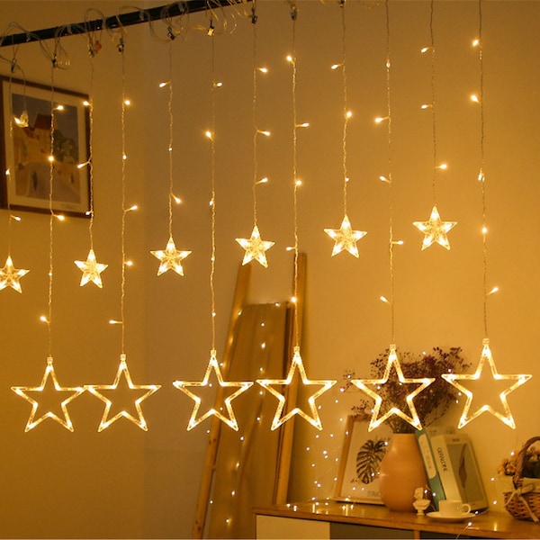 Star Led Curtain String Lights-3.5M Ins Christmas Lights Decoration Holiday Lights Lamp hanging wall decor for Christmas room decor