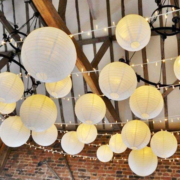 Lot de 24 lanternes en papier avec mini lumières LED - Taille mixte ronde lanterne en papier abat-jour à piles pour bricolage artisanat décoration d'intérieur