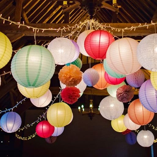 Paper Lantern Round Chinese Paper Lanterns With Colored Etsy