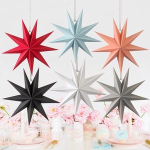 Star Paper Lanterns-12“ Nine pointed Paper Star decorations-Hanging star home decor-Wedding birthday holiday party room ceiling decorations