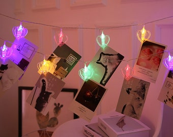 Hanging Photo String Lights-Heart shaped LED photo display string lights wall decor-Hanging Fairy photo lights-bedroom photo string lights