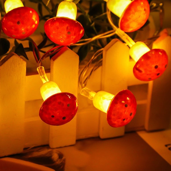 Mushroom fairy Led String Lights-Led Fairy string lights-Hanging led ball string lights-party string lights for home decor-Mushroom decor