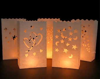 10pcs fête lanternes en papier-sacs à bougies de Noël-sacs pour luminaires-lanternes en papier blanches décoration de mariage rustique-bougeoirs décorations de mariage