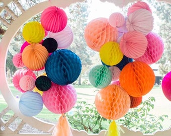 40pcs Honeycomb balls mixed colors&size with tassel set-Round Tissue Paper Honeycomb Ball for wedding,Baby shower,bridal shower party decor