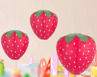 DIY 3D Strawberry paper lantern with leaf-Chinese paper lanterns for wedding ,party home decor-Kindergarden classroom holiday party supplies