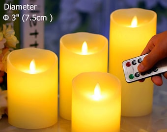Flameless Pillar Candle with Diameter 3"-Real wax flickering candle with remote control timer-warm white battery operated LED candles