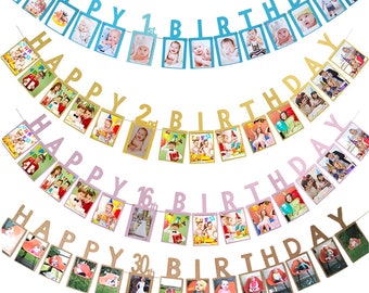 Happy Birthday photo banner-1st 2nd 16th 18th 21st 30th 40th 50th 60th Happy Birthday picture banner-1st birthday party bunting garland