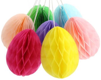 7pcs paper easter eggs decorations-colorful paper eggs-Hanging easter eggs-10cm Easter egg honeycomb hanging decorations for easter party