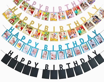 Happy Birthday Foto Banner-Rosa Blau Gold Bild Banner-Happy Birthday Bild Girlande-Geburtstag Party Foto Banner-Party Foto Requisiten