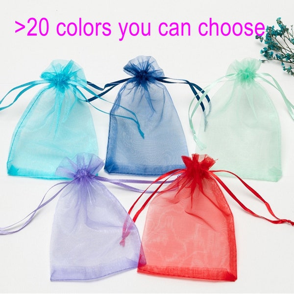 20 colors sheer drawstring organza bags，100pcs party favor gift candy bags,Jewelry pouches packing bags,birthday-wedding party decorations