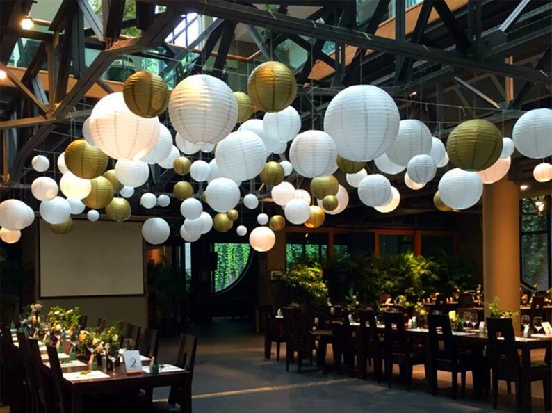 White&gold paper lanterns for wedding partyChinese round