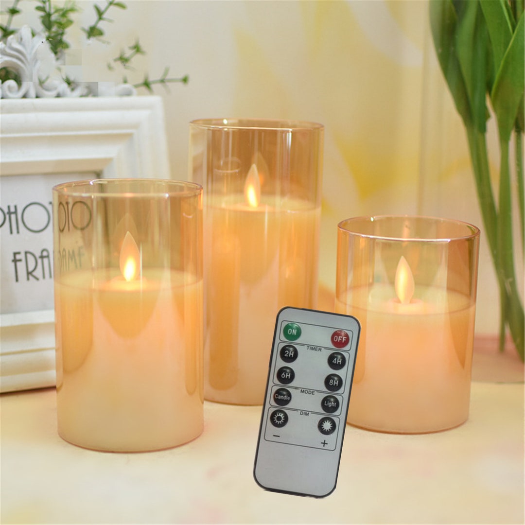 Buy Flameless Led Candles in Amber Glass With Remote Online in India Etsy