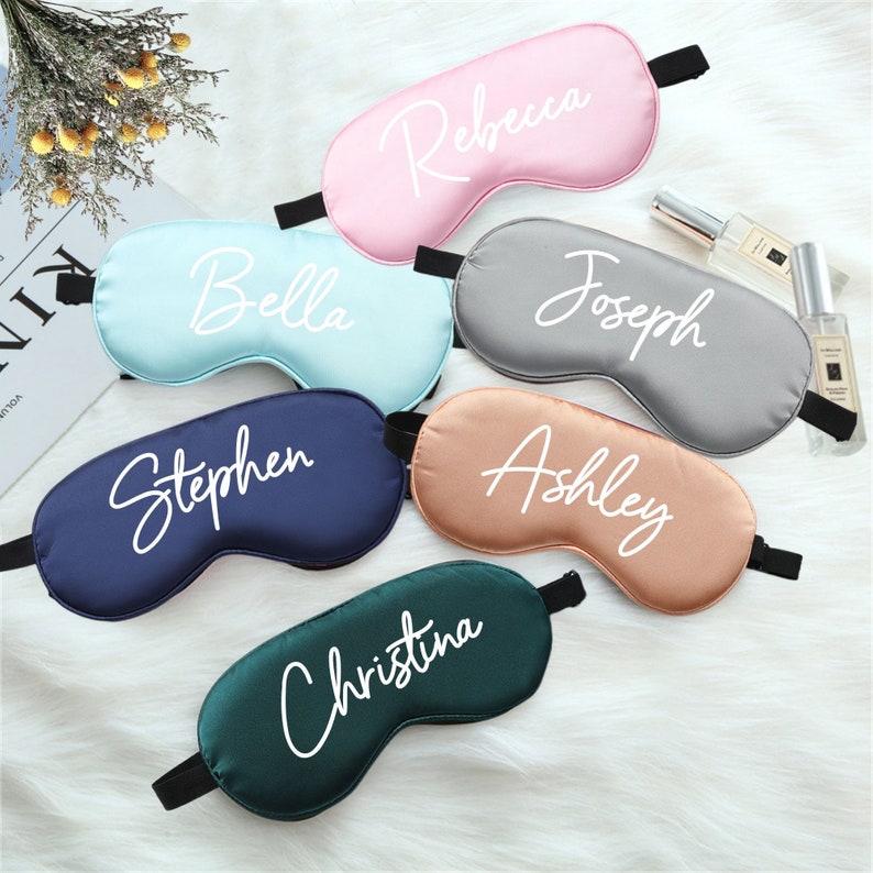 Augenmasken personalisiert Schlafmasken Satin Schlafmasken Name auf Maske für Brautjungfern Geschenkvorschlag Junggesellenabschied Geschenkidee Bild 1