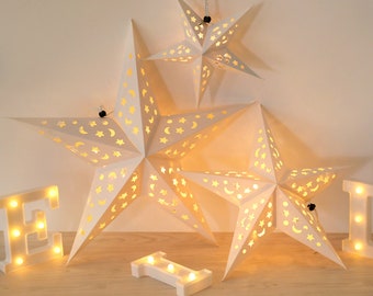Star Paper Lanterns-Five pointed Eyelet Paper Star decoration-Hanging star home decor-Wedding birthday holiday party room ceiling decoration