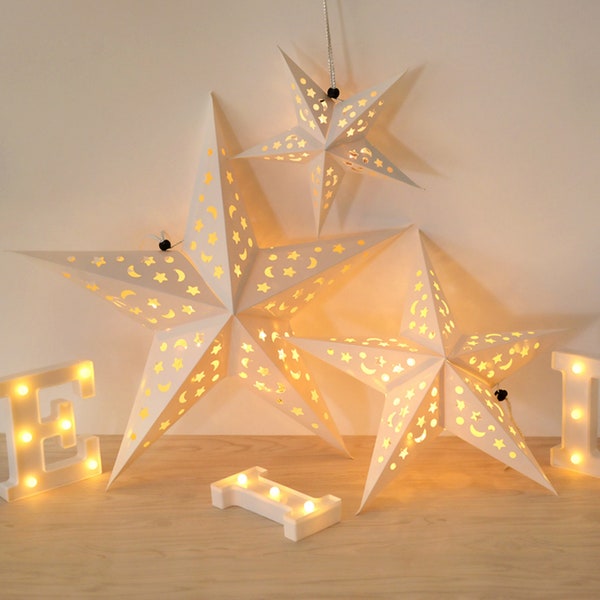 Linternas de papel estrella-Decoración estrella de papel con ojales de cinco puntas-Decoración del hogar estrella colgante-Decoración del techo de la sala de fiestas de cumpleaños de bodas