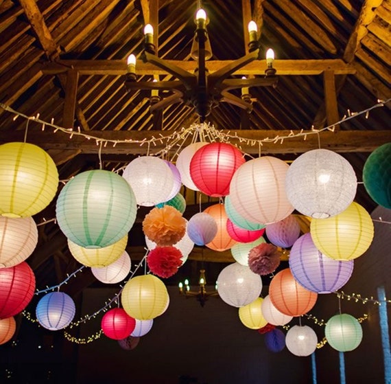 Lanterna di carta, lanterne di carta cinesi rotonde con carta velina  colorata, lanterne sospese per la festa di nozze, addio al nubilato per  bambini, decorazioni per la casa -  Italia