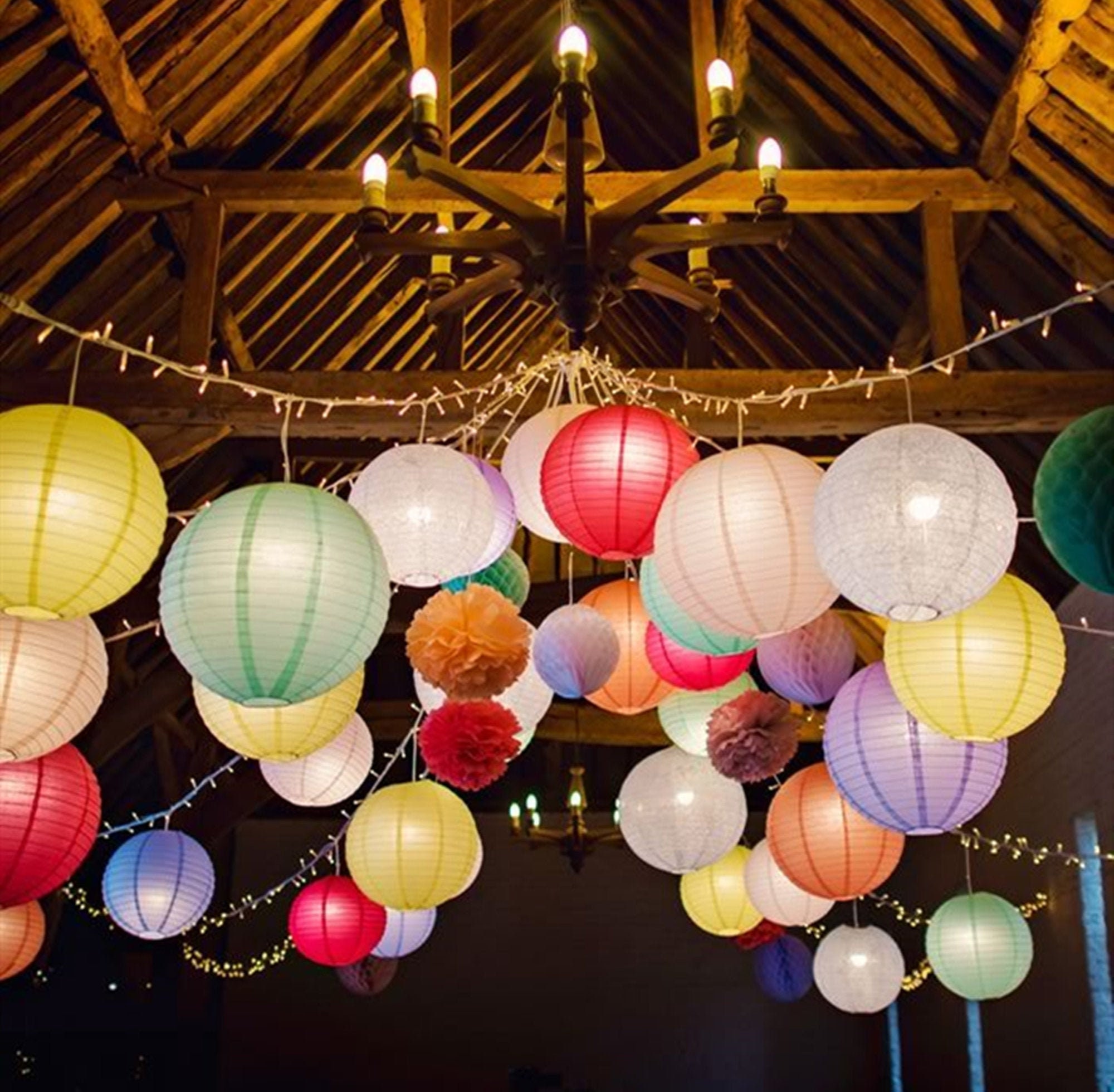 Paper Lantern, Round Chinese Paper Lanterns With Colored Tissue