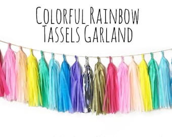Tissue Paper Tassel Garland /5 pcs  Fiesta tissue tassel garland Rainbow color tissue tassel for DIY room decorations,Hanging party tassel