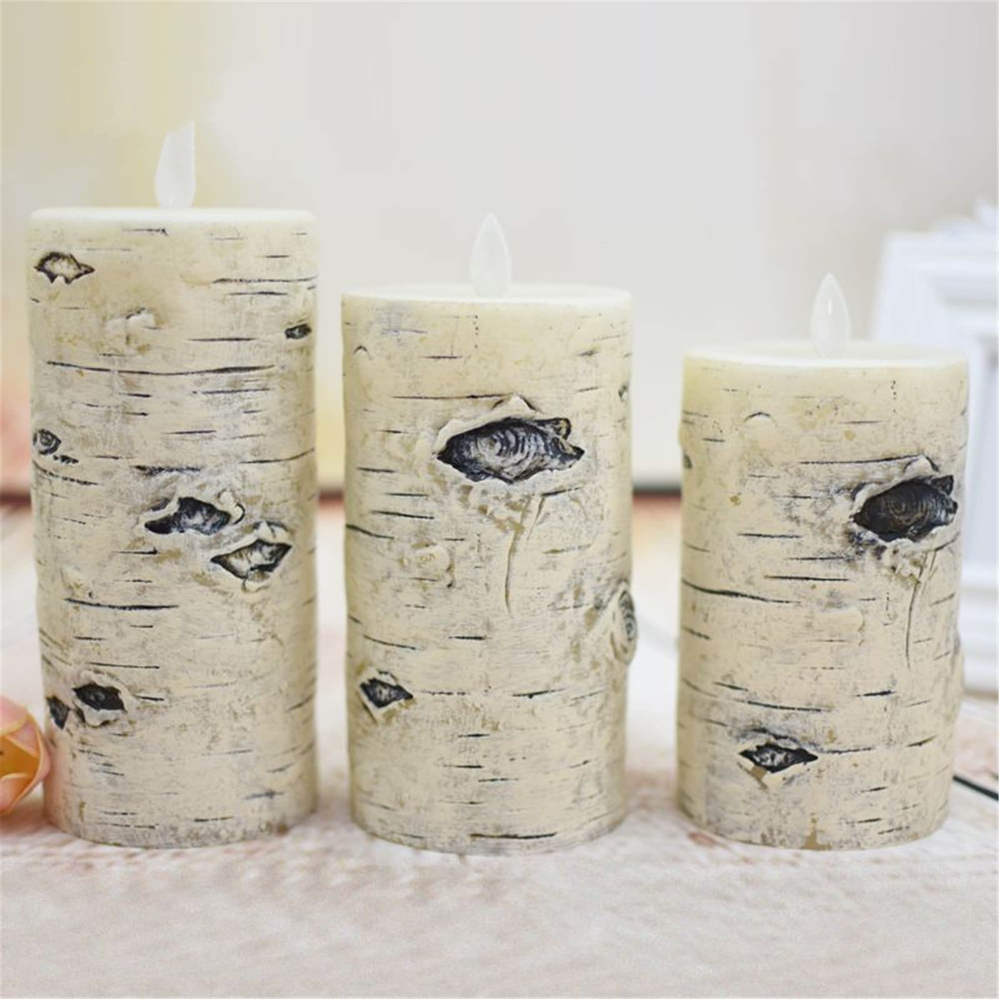 Set of 3 Birch Bark Flameless Pillar Candle With Diameter Etsy