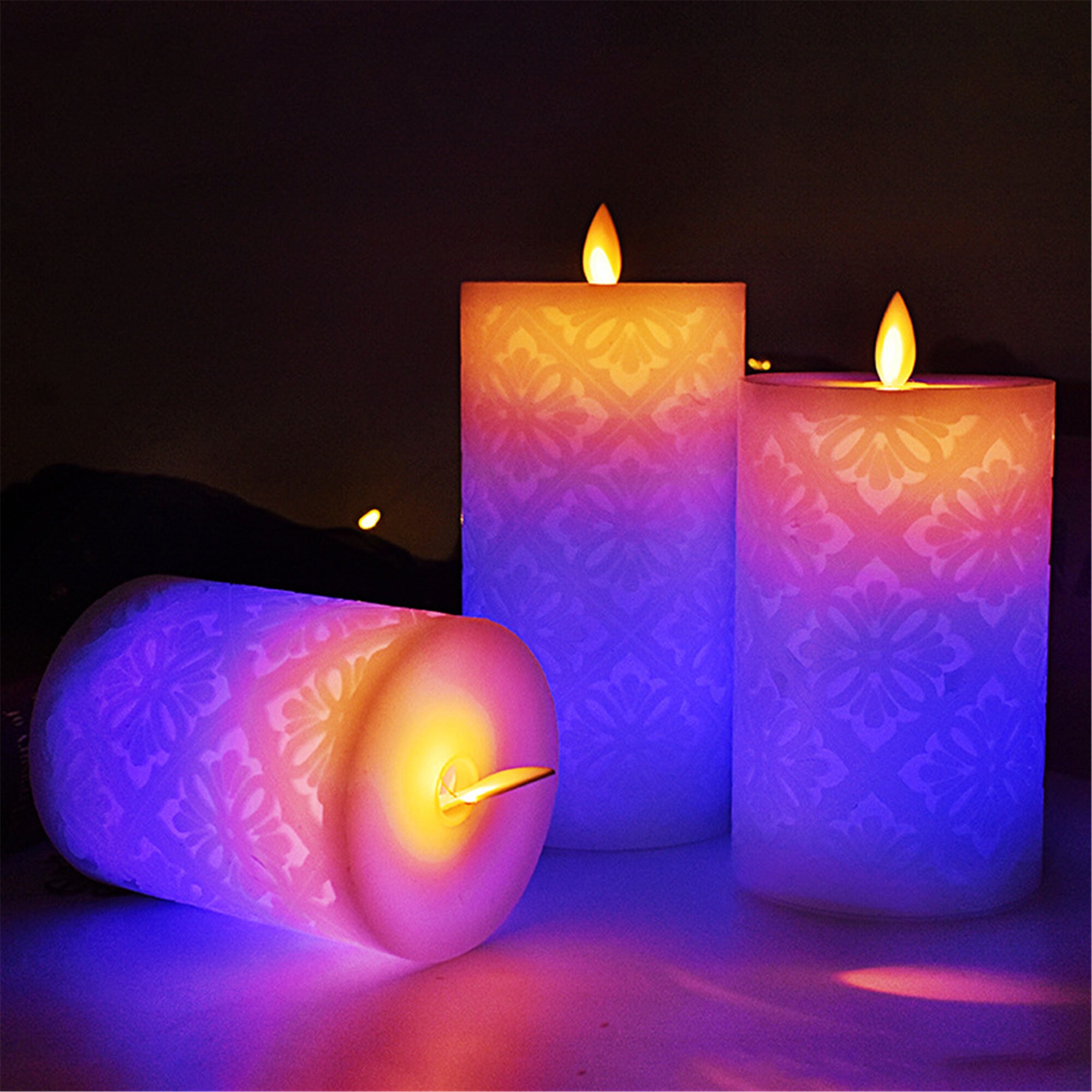 Pattern Flameless Pillar Candle With Flat Edge Diameter Etsy