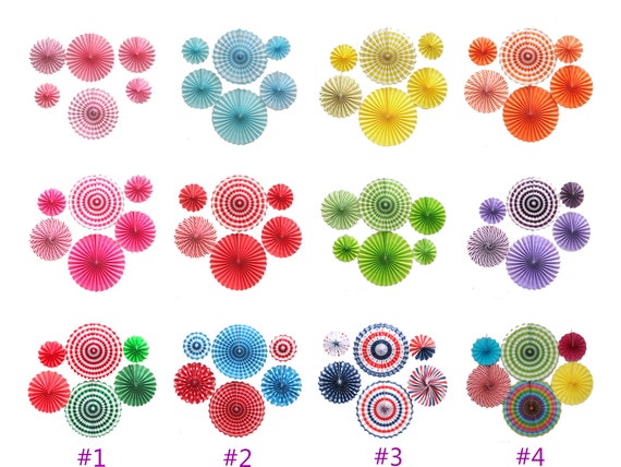 6PCS, Colorful LOLOAJOY 6PCS//Set Home Decoration Hanging Paper Fans Decorative Fans