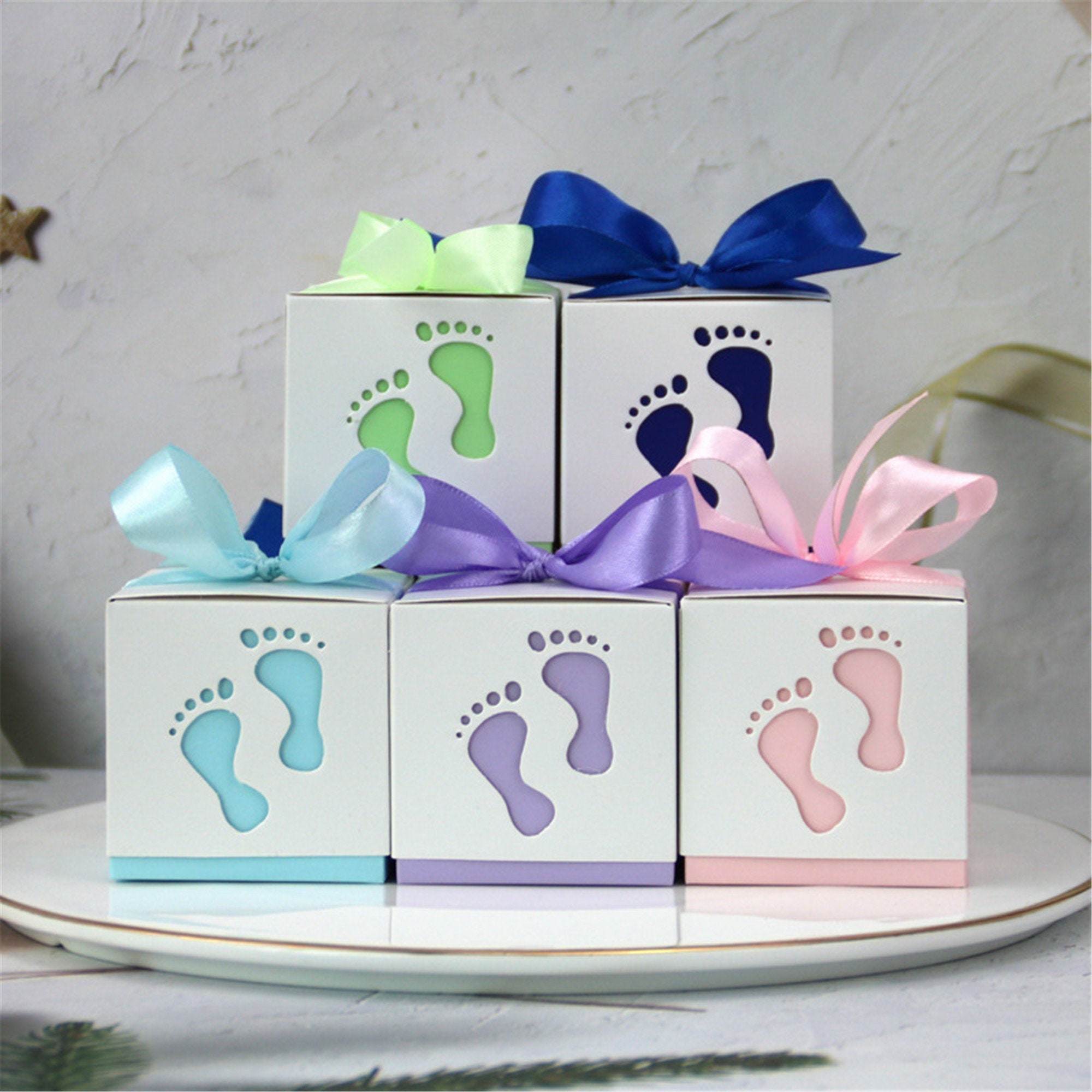 Baby Shower Favor Boxesfootprint Party Favor Boxesbaby Girl Etsy