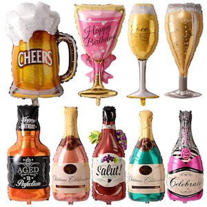 Party Foil balloons-beer cup,champagne,whiskey,wine bottle foil balloons-Gold and Wine Backdrop helium Foil Balloons Wedding Decoration